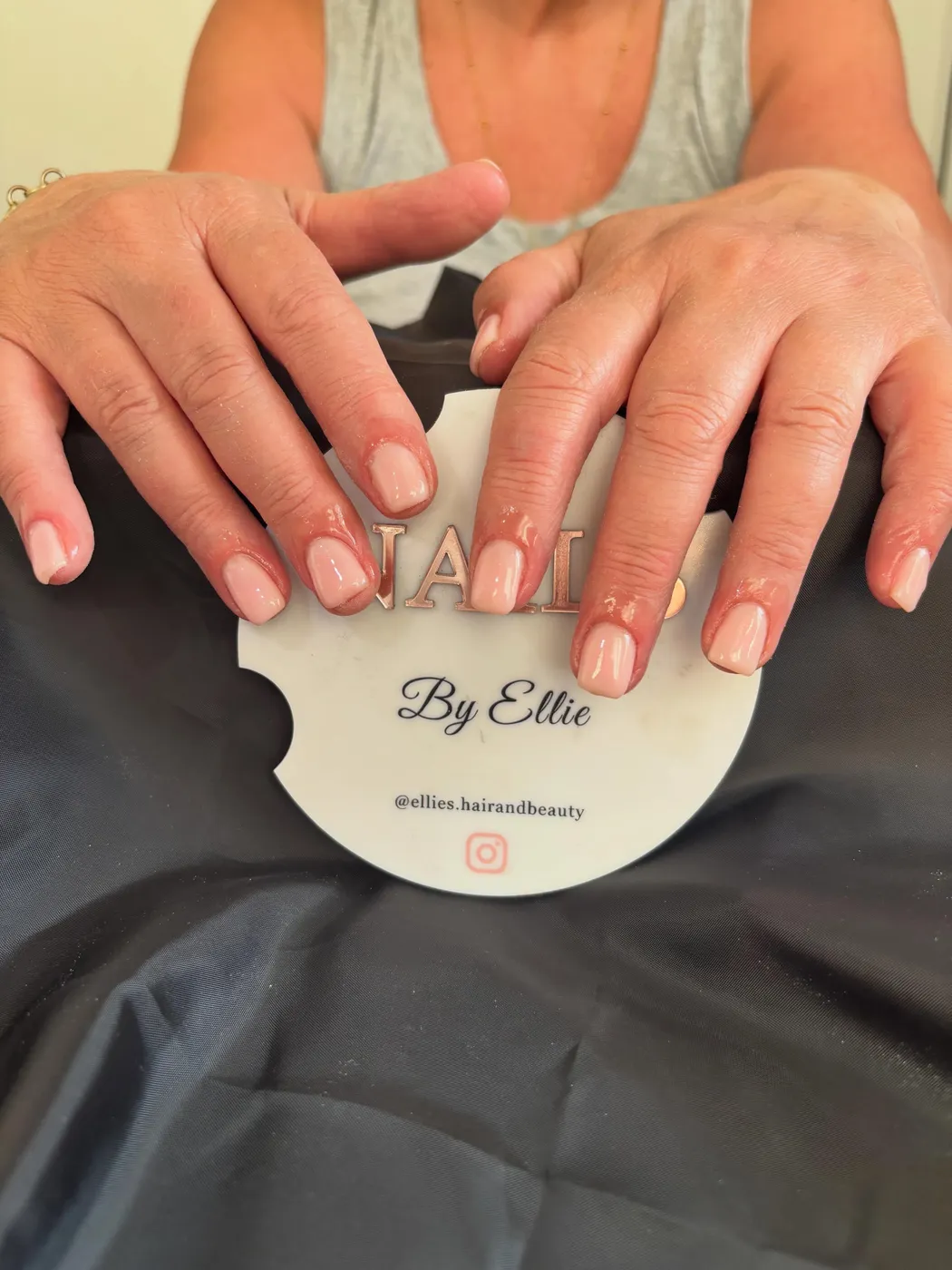 Nude pink square gel manicure by Ellie's Hair & Beauty